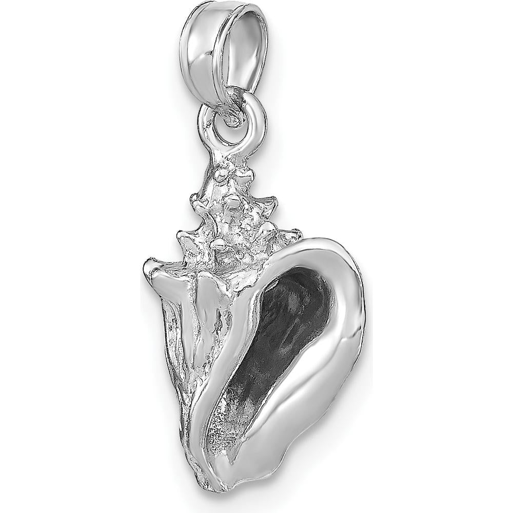 14K White Gold 3D Conch Shell Charm - Rhodium Plated, Solid Gold, Ocean-Inspired Pendant by Oro Pregiato
