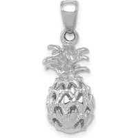 14K White Gold 3D Cut-out Pineapple Pendant - Rhodium Plated, Textured Design by Oro Pregiato