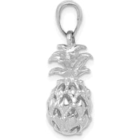 14K White Gold 3D Cut-out Pineapple Pendant - Rhodium Plated, Textured Design by Oro Pregiato