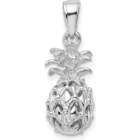 14K White Gold 3D Cut-out Pineapple Pendant - Rhodium Plated, Textured Design by Oro Pregiato