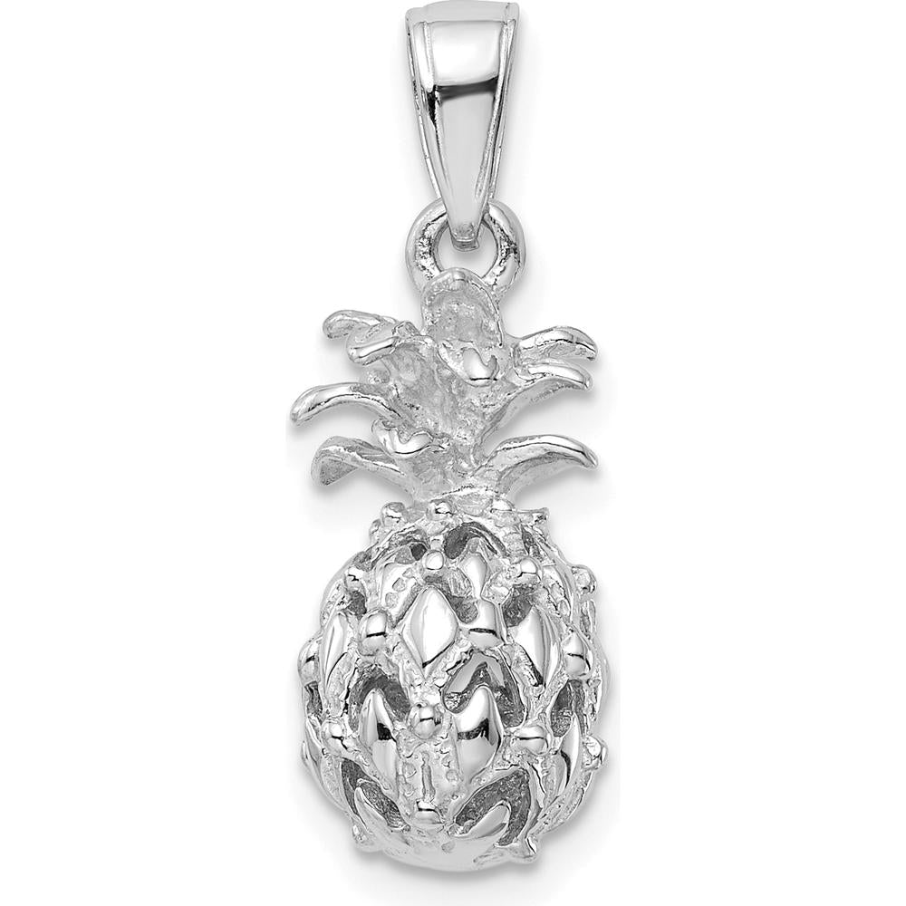 14K White Gold 3D Cut-out Pineapple Pendant - Rhodium Plated, Textured Design by Oro Pregiato