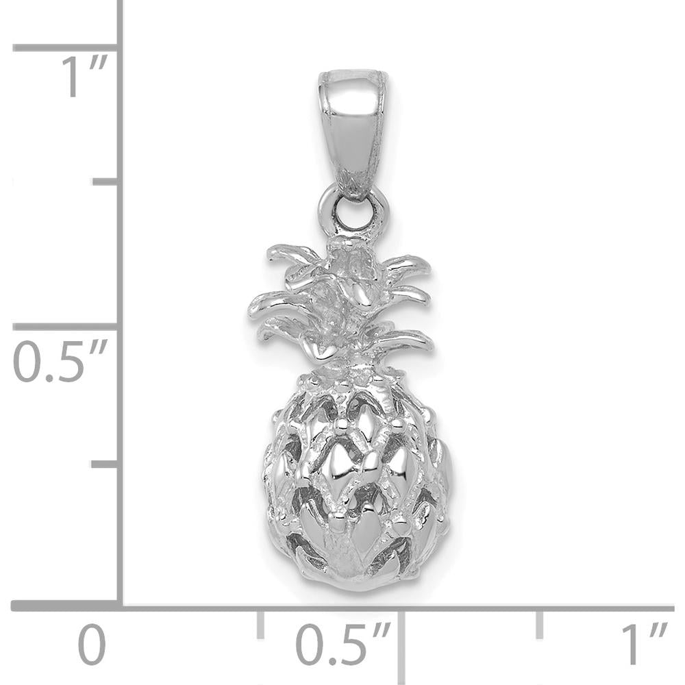 14K White Gold 3D Cut-out Pineapple Pendant - Rhodium Plated, Textured Design by Oro Pregiato