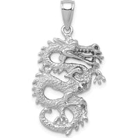 14K White Gold 3D Dragon Charm Pendant - Polished Finish by Oro Pregiato
