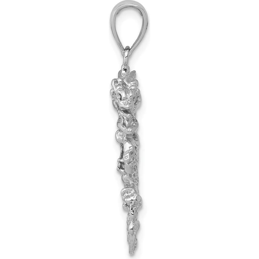 14K White Gold 3D Dragon Charm Pendant - Polished Finish by Oro Pregiato