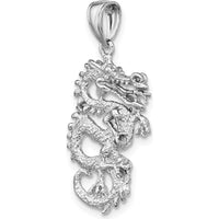 14K White Gold 3D Dragon Charm Pendant - Polished Finish by Oro Pregiato