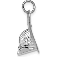 14K White Gold 3D Fireman's Helmet Charm with Rhodium Finish