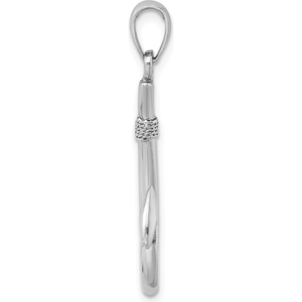 14K White Gold 3D Fish Hook Charm Pendant with Polished Rhodium Finish by Oro Pregiato