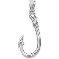 14K White Gold 3D Fish Hook Charm Pendant with Polished Rhodium Finish by Oro Pregiato