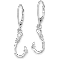 14K White Gold 3D Fish Hook Leverback Drop Earrings by 0
