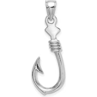 14K White Gold 3D Fish Hook Pendant with Rope Detail - 34.05mm Rhodium-Plated Charm by Oro Pregiato