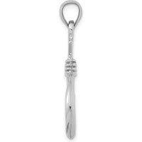 14K White Gold 3D Fish Hook Pendant with Rope Detail - 34.05mm Rhodium-Plated Charm by Oro Pregiato