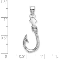 14K White Gold 3D Fish Hook Pendant with Rope Detail - 34.05mm Rhodium-Plated Charm by Oro Pregiato