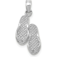 14K White Gold 3D Flip Flops Pendant - Rhodium Plated by Oro Pregiato