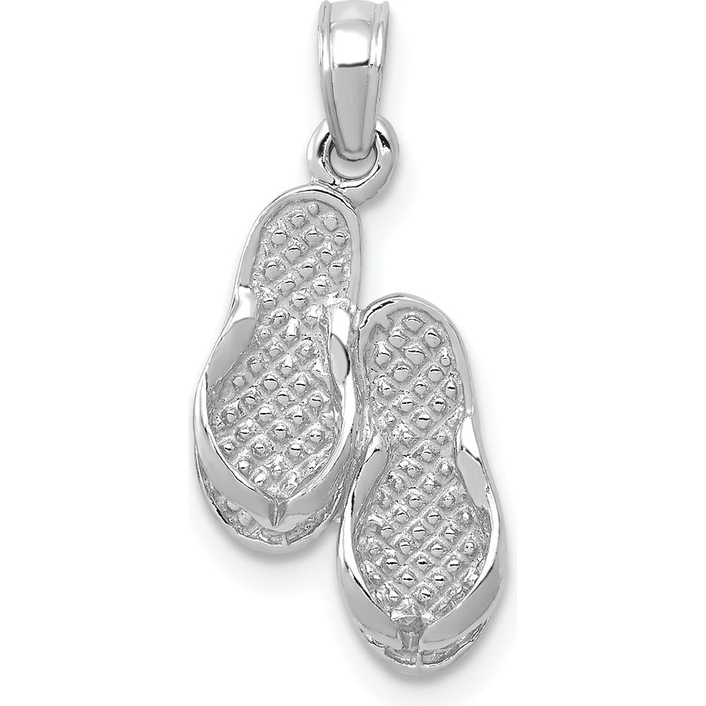 14K White Gold 3D Flip Flops Pendant - Rhodium Plated by Oro Pregiato