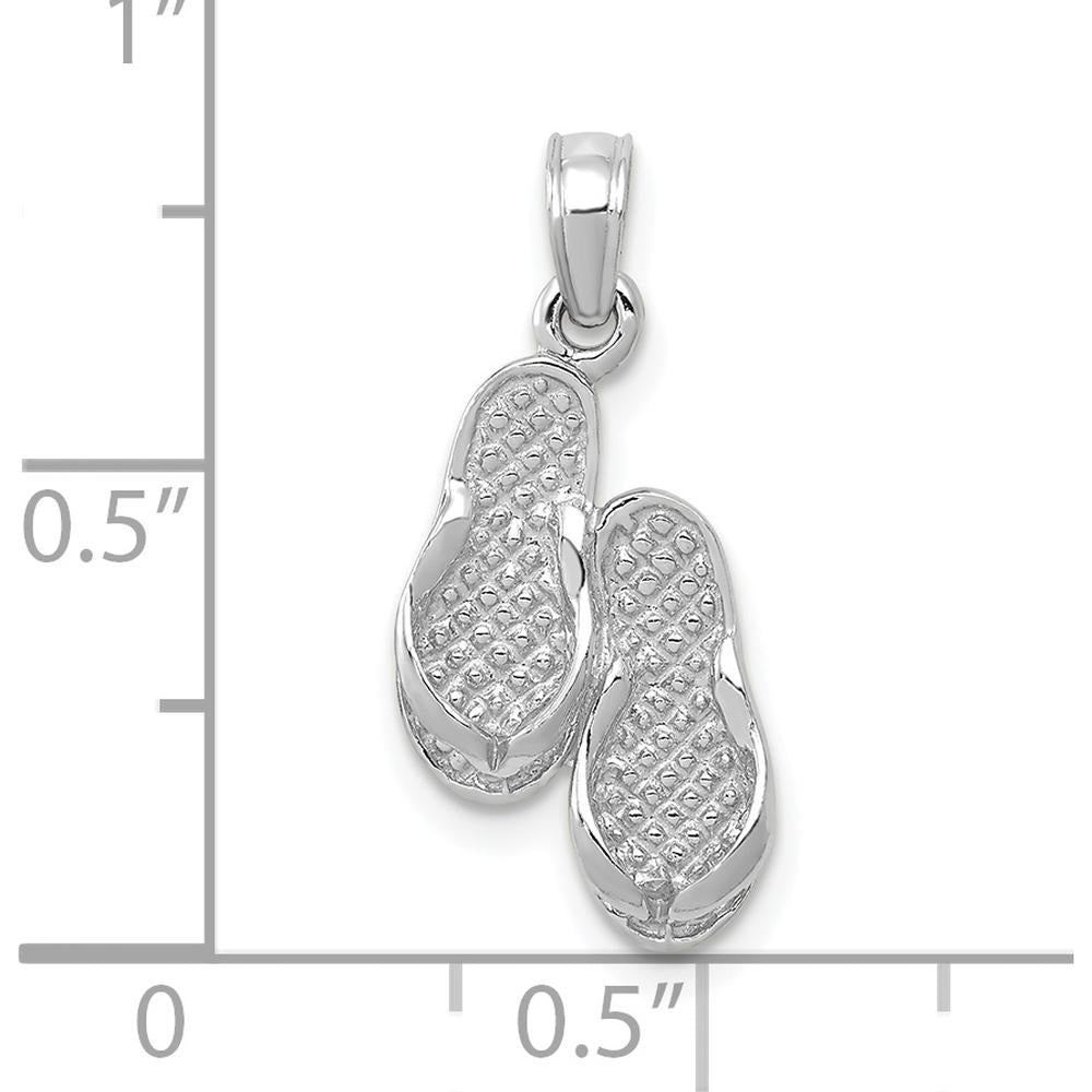 14K White Gold 3D Flip Flops Pendant - Rhodium Plated by Oro Pregiato