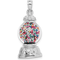 14K White Gold 3D Glass Gumball Machine Pendant with Moveable Multi-Colored Beads by Oro Pregiato