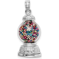 14K White Gold 3D Glass Gumball Machine Pendant with Moveable Multi-Colored Beads by Oro Pregiato