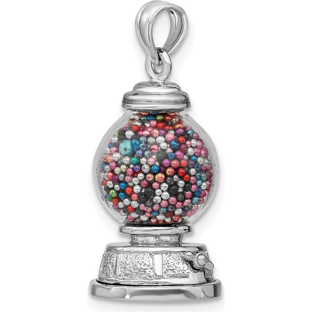 14K White Gold 3D Glass Gumball Machine Pendant with Moveable Multi-Colored Beads by Oro Pregiato