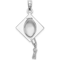 14K White Gold 3D Graduation Cap Pendant with Moveable Tassel Charm by Oro Pregiato