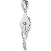 14K White Gold 3D Graduation Cap Pendant with Moveable Tassel Charm by Oro Pregiato