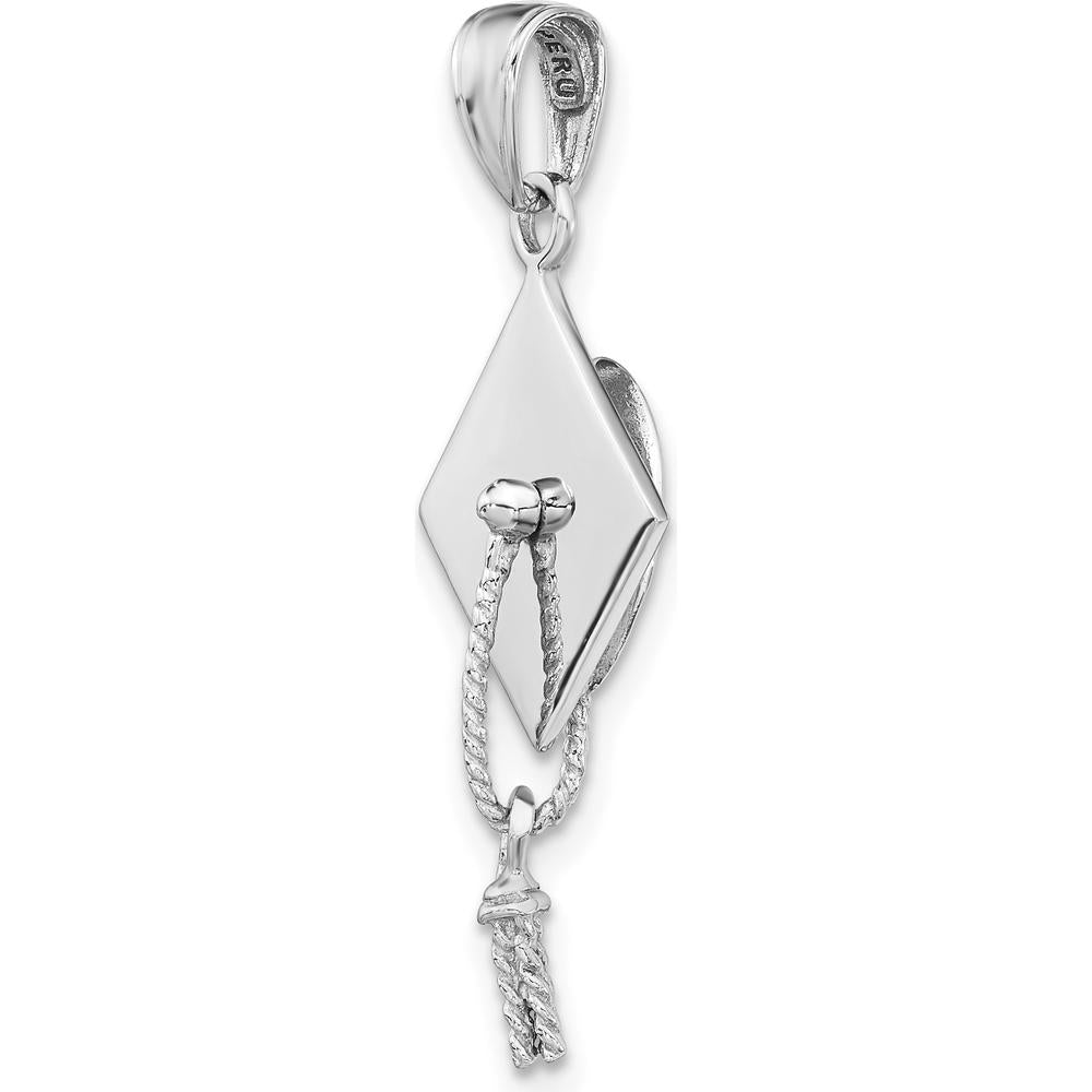 14K White Gold 3D Graduation Cap Pendant with Moveable Tassel Charm by Oro Pregiato