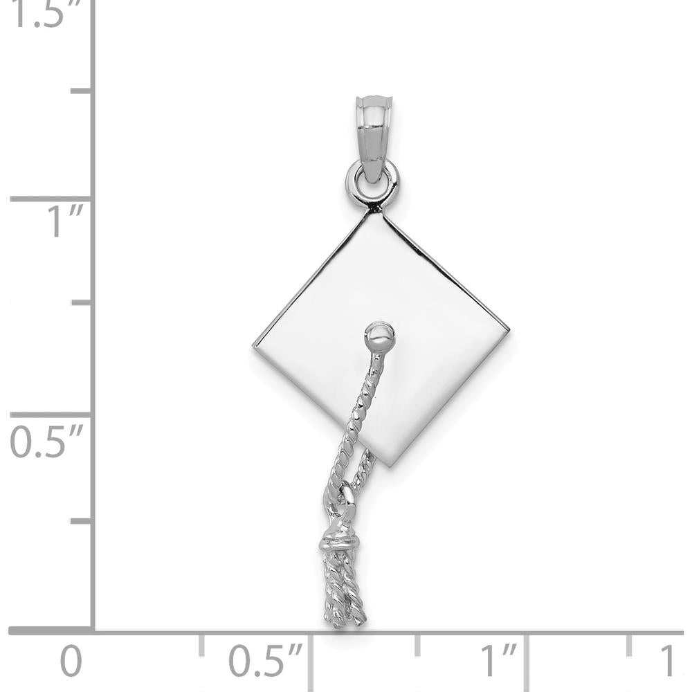 14K White Gold 3D Graduation Cap Pendant with Moveable Tassel Charm by Oro Pregiato