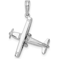 14K White Gold 3D High Wing Airplane Charm with Rhodium Plating by Oro Pregiato