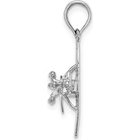 14K White Gold 3D High Wing Airplane Charm with Rhodium Plating by Oro Pregiato