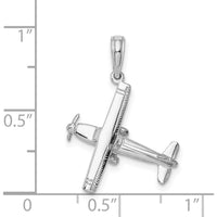 14K White Gold 3D High Wing Airplane Charm with Rhodium Plating by Oro Pregiato