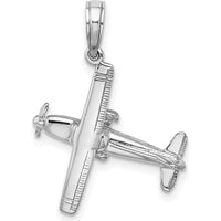 14K White Gold 3D High Wing Airplane Charm with Rhodium Plating by Oro Pregiato