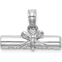 14K White Gold 3D Hollow Polished Diploma Pendant with Bow Detail by Oro Pregiato