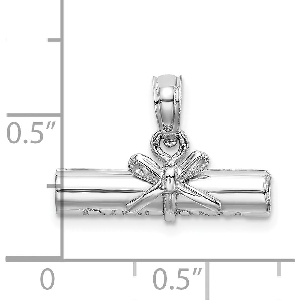 14K White Gold 3D Hollow Polished Diploma Pendant with Bow Detail by Oro Pregiato