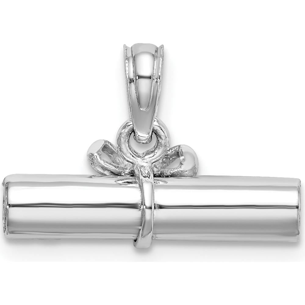 14K White Gold 3D Hollow Polished Diploma Pendant with Bow Detail by Oro Pregiato