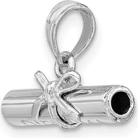 14K White Gold 3D Hollow Polished Diploma Pendant with Bow Detail by Oro Pregiato