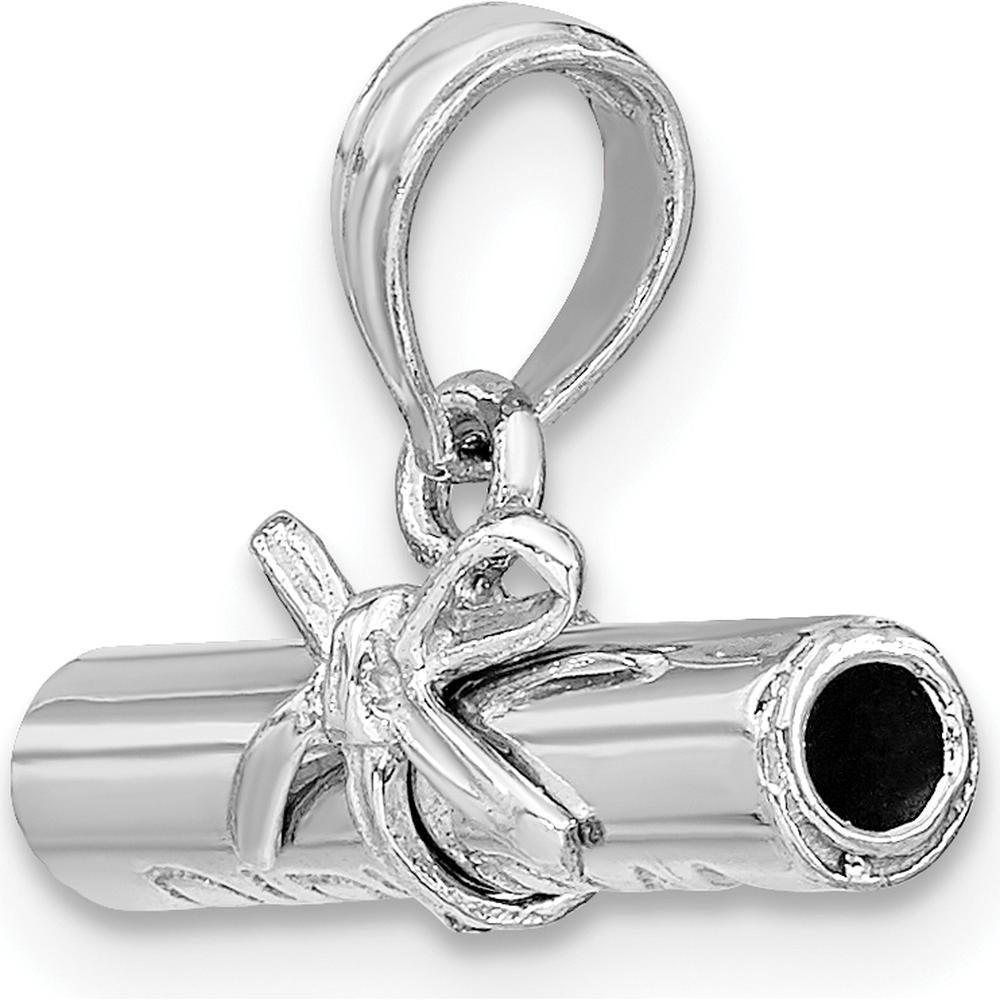 14K White Gold 3D Hollow Polished Diploma Pendant with Bow Detail by Oro Pregiato