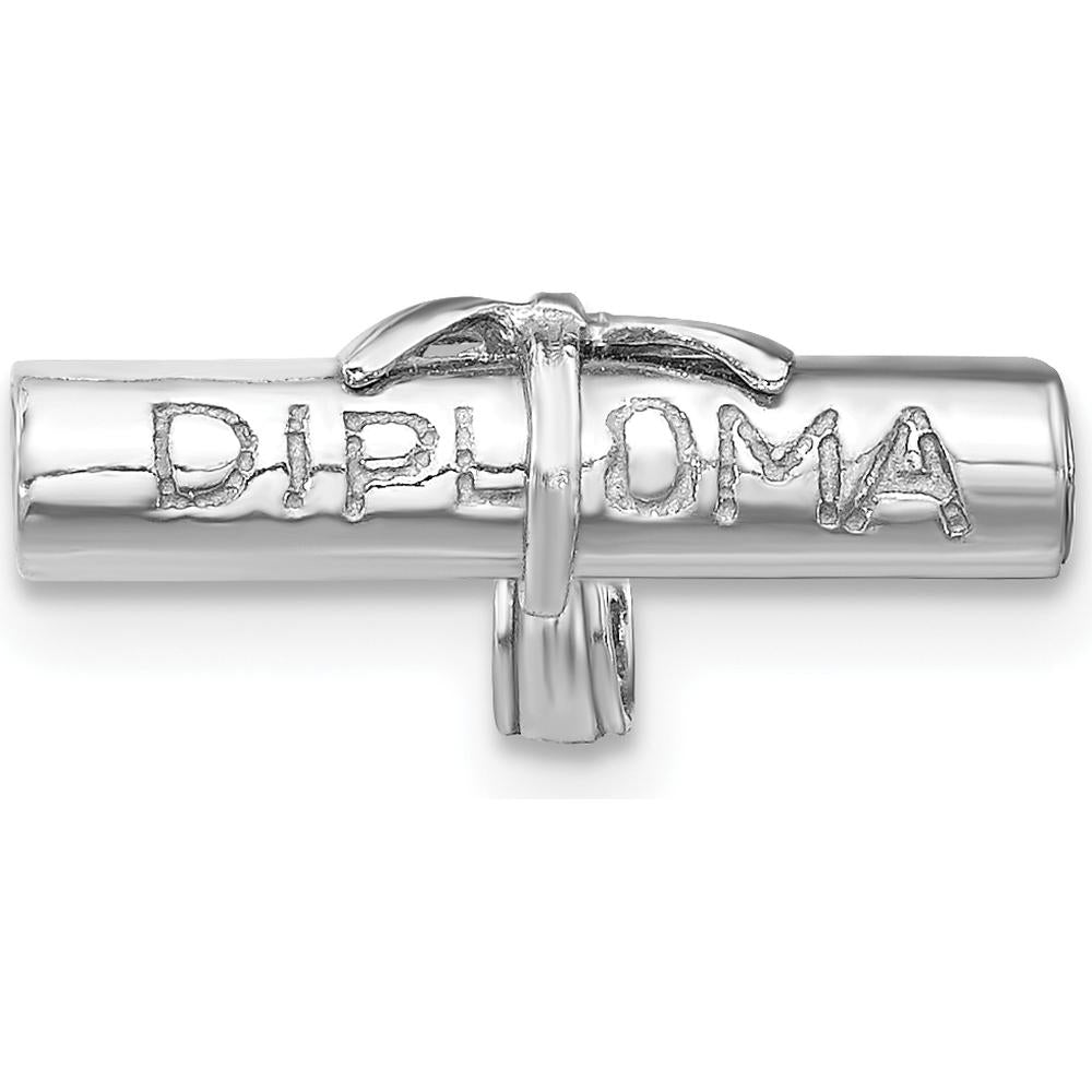 14K White Gold 3D Hollow Polished Diploma Pendant with Bow Detail by Oro Pregiato