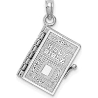 14K White Gold 3D Holy Bible Pendant with Lord’s Prayer and Movable Pages by Oro Pregiato