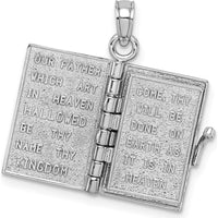 14K White Gold 3D Holy Bible Pendant with Lord’s Prayer and Movable Pages by Oro Pregiato