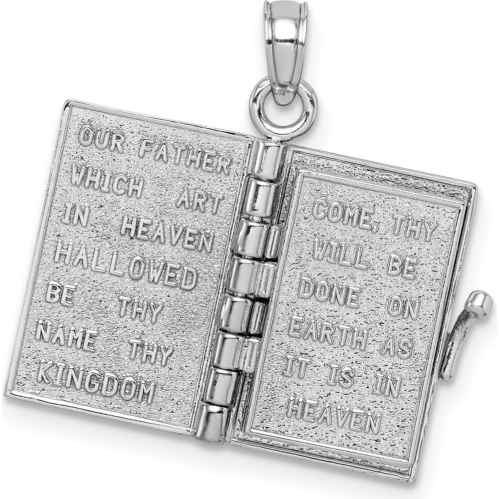 14K White Gold 3D Holy Bible Pendant with Lord’s Prayer and Movable Pages by Oro Pregiato