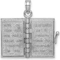 14K White Gold 3D Holy Bible Pendant with Lord’s Prayer and Movable Pages by Oro Pregiato
