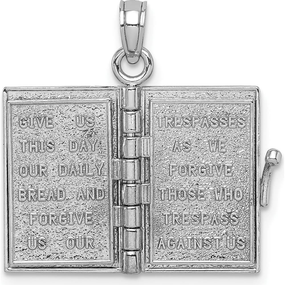 14K White Gold 3D Holy Bible Pendant with Lord’s Prayer and Movable Pages by Oro Pregiato