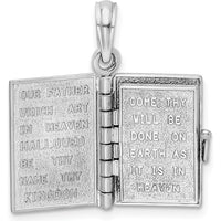 14K White Gold 3D Holy Bible Pendant with Lord’s Prayer and Movable Pages by Oro Pregiato