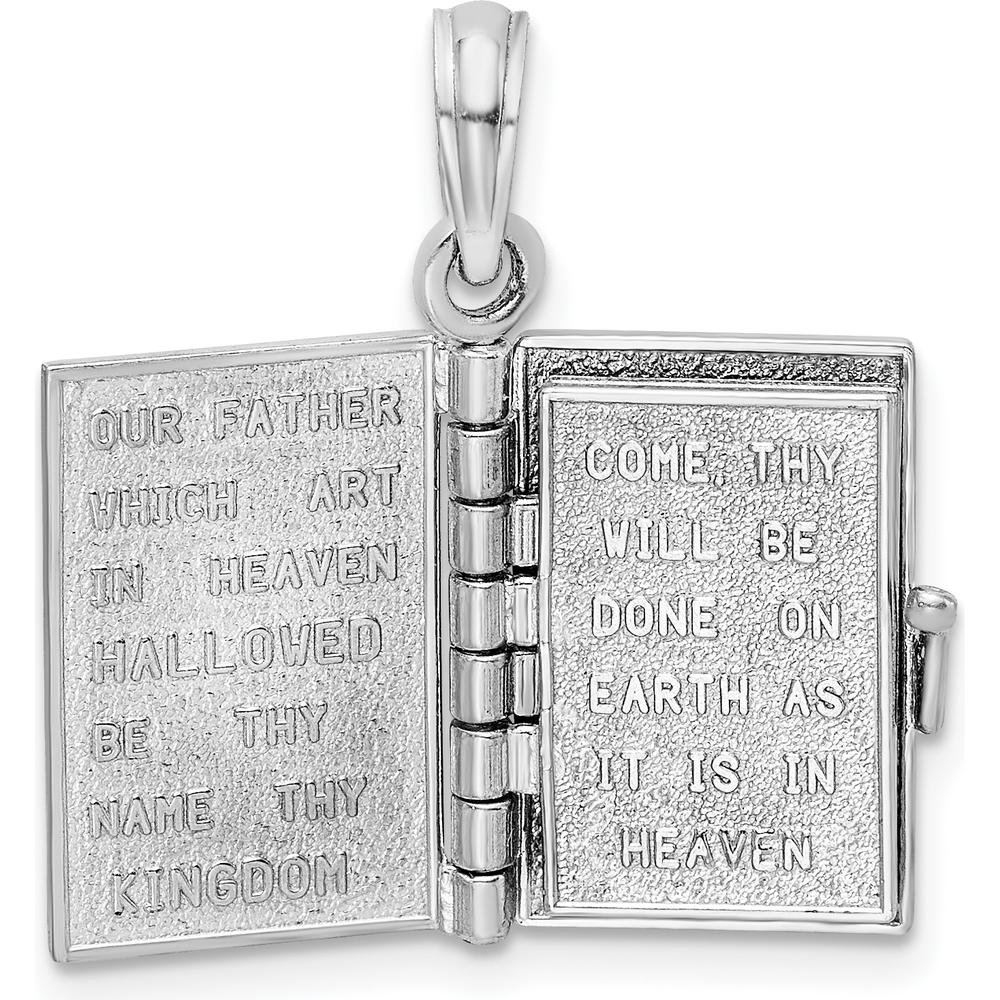 14K White Gold 3D Holy Bible Pendant with Lord’s Prayer and Movable Pages by Oro Pregiato
