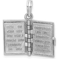 14K White Gold 3D Holy Bible Pendant with Lord’s Prayer and Movable Pages by Oro Pregiato