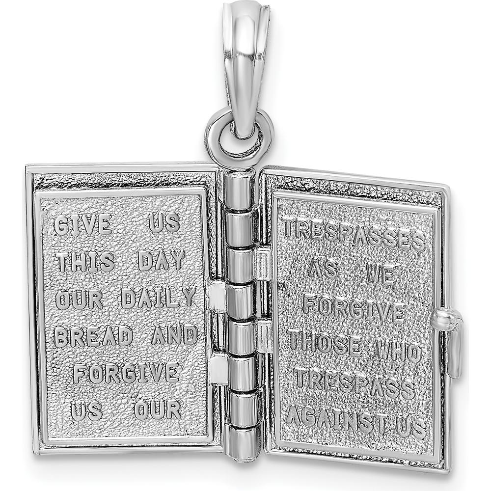 14K White Gold 3D Holy Bible Pendant with Lord’s Prayer and Movable Pages by Oro Pregiato