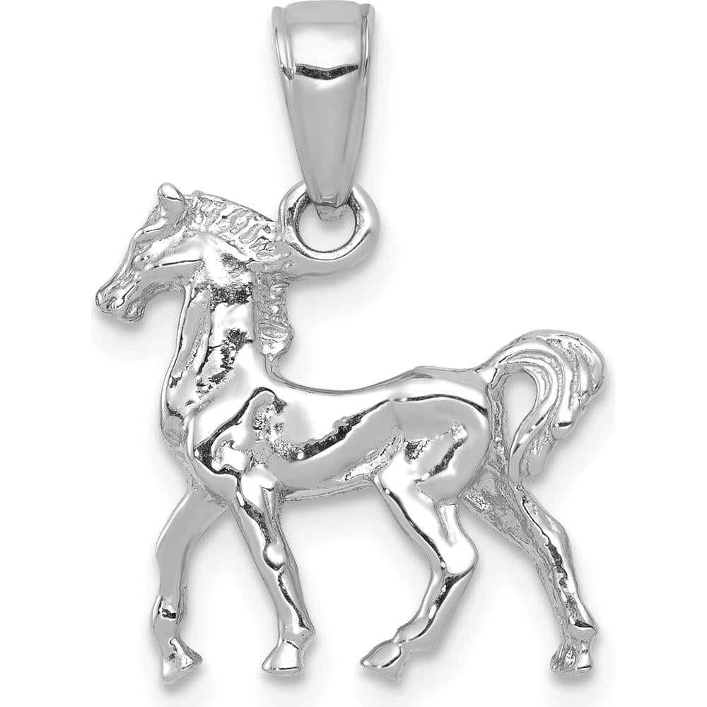 14K White Gold 3D Horse Charm Pendant - Polished Finish by Oro Pregiato