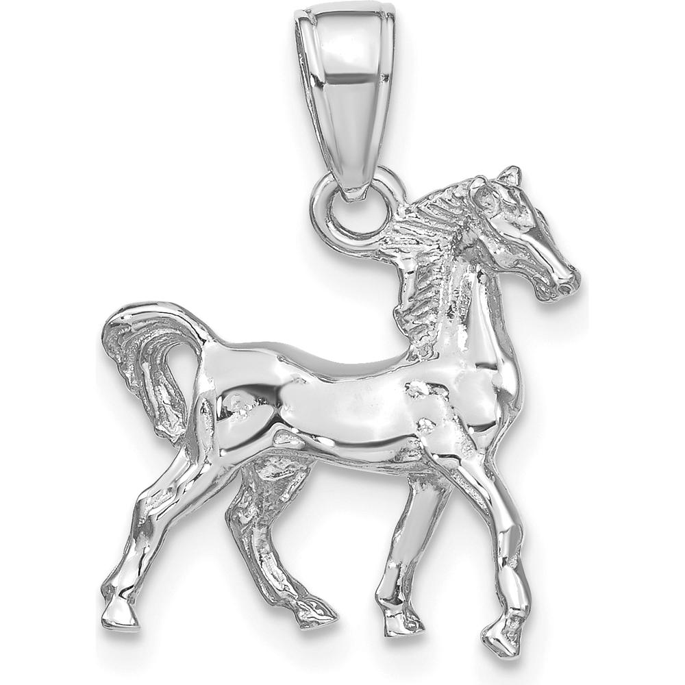 14K White Gold 3D Horse Charm Pendant - Polished Finish by Oro Pregiato