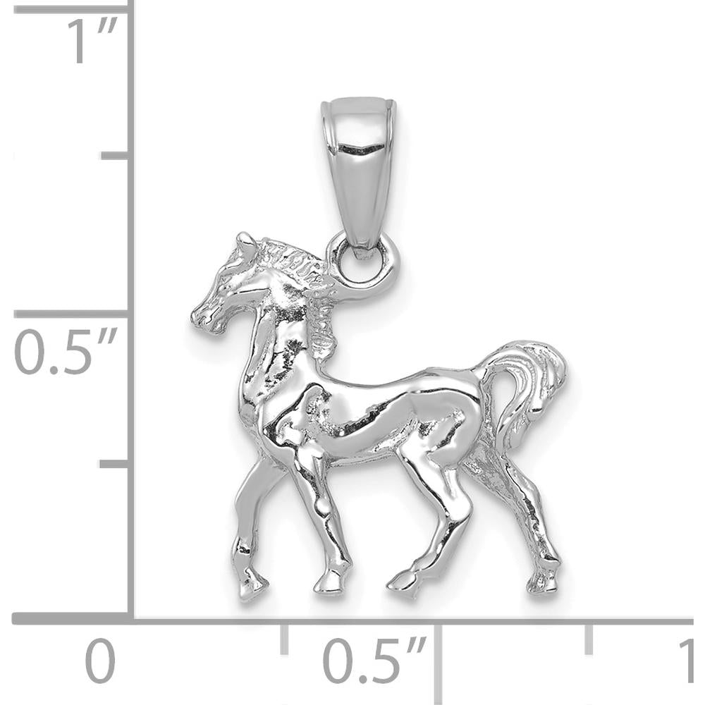 14K White Gold 3D Horse Charm Pendant - Polished Finish by Oro Pregiato