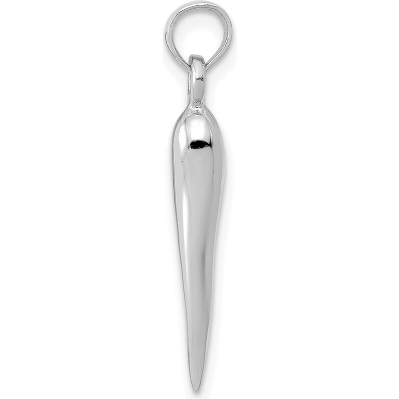 14K White Gold 3D Italian Horn Pendant - Rhodium Plated Polished Finish by Oro Pregiato