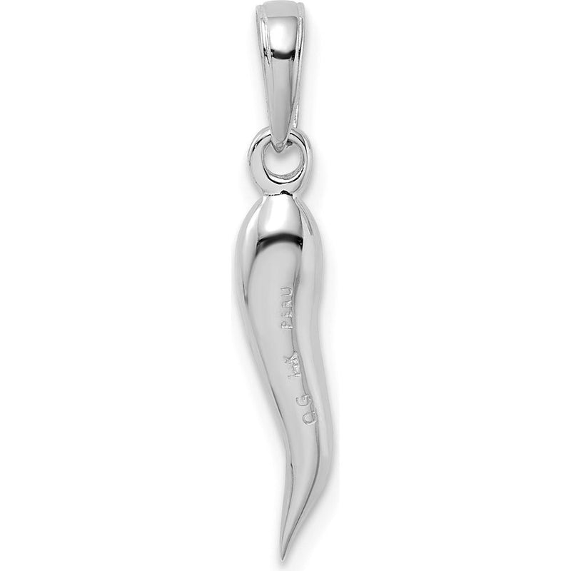 14K White Gold 3D Italian Horn Pendant - Rhodium Plated Polished Finish by Oro Pregiato